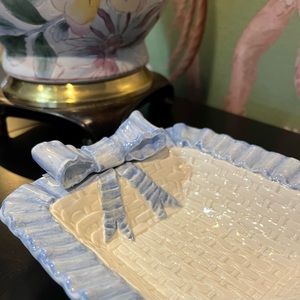 Vintage Fitz and Floyd bow / ribbon basketweave sectioned dish